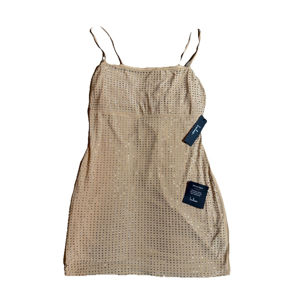 Lulu's Beige Nude & Silver Rhinestone Lace Up Mini Dress Size XL Party Dress NWT